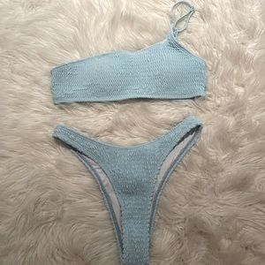 Shein: Light Blue One Shoulder Ribbed Bikini